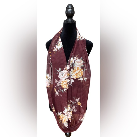 Maroon Floral Infinity Circle Scarf - Picture 1 of 8